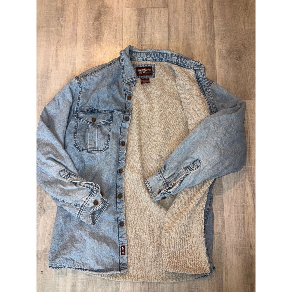Levis INSULATED Long Sleeve SHERPA Shirt Men's Blue JEAN Denim Medium 1980s
